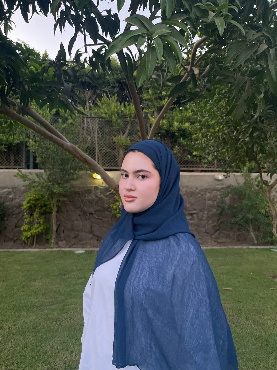 Lycra crinkle chiffon Navy